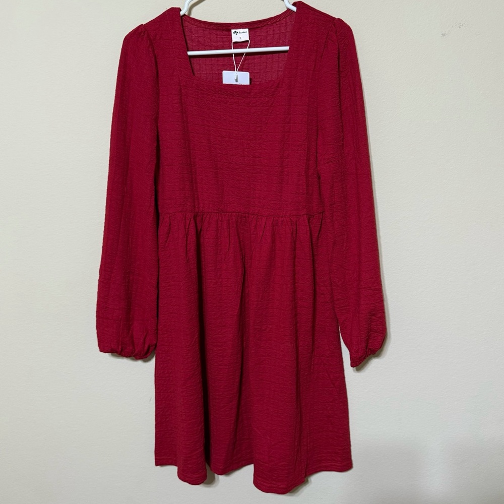 Fashion Soft Waffle Cranberry Dress